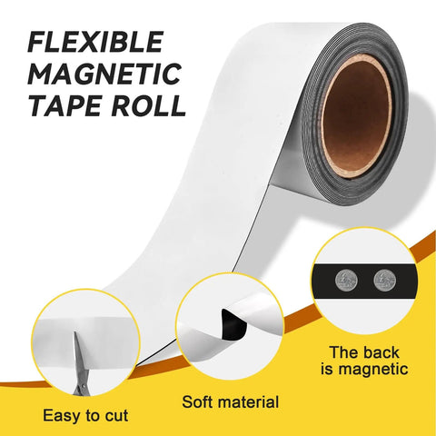 Dry Erase Magnetic Tape Roll 2 Inch By 15 Feet Reusable Label Strips No Glue No Residue Writable And Self Cut shown unrolled