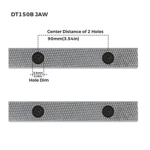 6 Inch Hardened Steel Vise Jaw Plates Pair With Mounting Screws For Bench Tools showing top view with measurements and details.