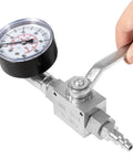 Close-up of a gauge on Ford 6.0L 7.3L Powerstroke Diesel High Pressure Oil System IPR Air Test Tool Kit With Leak Detection Fittings