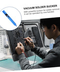 Desoldering Gun Solder Sucker Pen Set 2 Pack Vacuum Solder Removal Tool for PCBs, man using pump on electronics