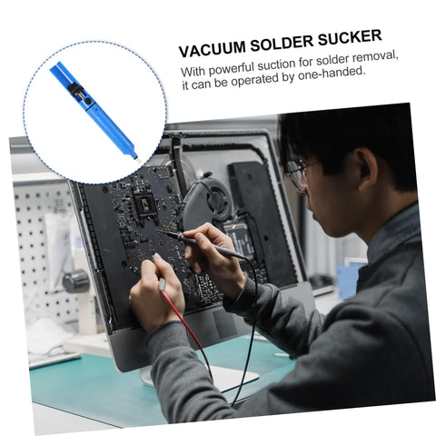 Desoldering Gun Solder Sucker Pen Set 2 Pack Vacuum Solder Removal Tool for PCBs, man using pump on electronics