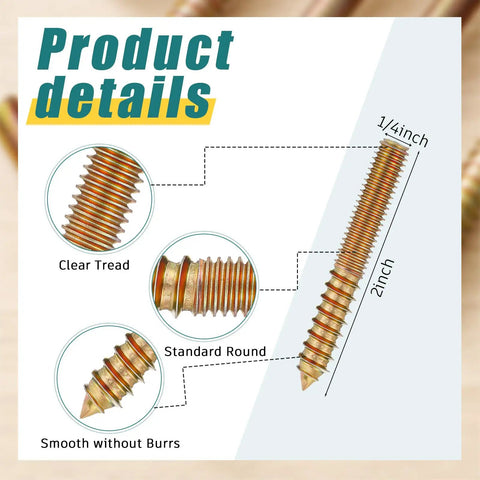 Close-up of Heavy Duty Double Headed Hanger Bolts Quarter Inch By Two Inch Carbon Steel Screws with clear tread and smooth finish.