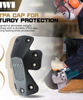 Beefed Up Adjustable Knee Pads With Rugged Nylon Shell And Impact Absorbing Foam For Construction Mechanics, showing STPA cap for sturdy protection.
