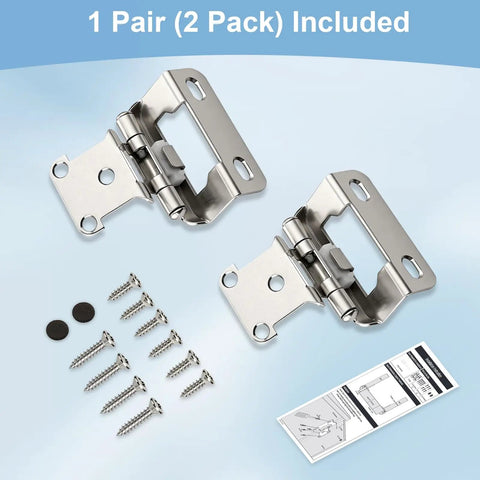 Premium Half Inch Overlay Cabinet Hinges Featuring Seamless Self Closing Action Flat Out Quality Brushed Nickel Hardware for face frame doors, 1 pair, screws included.