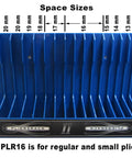 Blue Pliers Rack Organizer For Pegboard And Toolbox Drawer Holds 16 Sets Of Pliers from Regular to Small, front view.