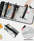 Airplane Style Hanging Roll Up Cosmetic Bag With Four Removable Pouches Waterproof Foldable Travel Makeup Organizer with contents