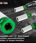 22mm Thin-Wall Wheel Protector Impact Socket For Lug Nuts shown with 1/2-inch drive compatibility in automotive setting.