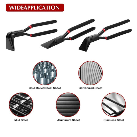 Three Piece Hand Seamer Sheet Metal Tool Set For Straight 45 Degree And 90 Degree Bends with applications on various metal sheets