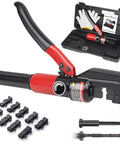 Upgraded Hydraulic Crimping Tool For One Eighth And Three Sixteenths Stainless Steel Cable Railing Kits with case and 9 dies visible