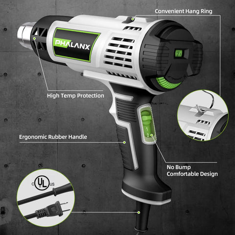 Hot Air Gun With Adjustable Temperature From 122F To 1202F For Vinyl Wrap Shrink Tubing Resin And More showing ergonomic handle