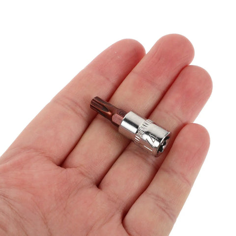 Heavy Duty Tamper Proof Hex Bit Sockets And Star Socket Set For Ratchet Wrenches Heat Treated Steel security bit in hand.