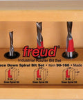 5 Piece Down Spiral Router Bit Set With Bulletproof Solid Carbide For CNC And Handheld Or Table Routers in a wooden box