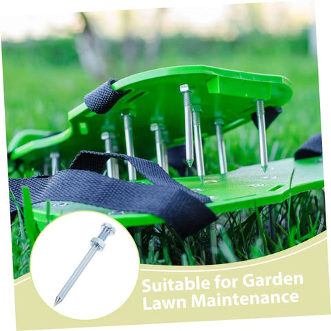 Durable Lawn Aerator Spike Shoes With Metal Pegs For Deep Soil Aeration And Faster Grass Growth lying on grass