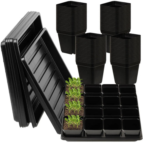 80 pcs 2.4 Inch Square Seedling Pots with Drain Holes, plus 5 Seed Starter Trays, complete Propagation Kit for home garden