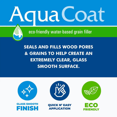 Top Shelf Water Based Clear Wood Grain Filler Gel packaging with eco-friendly indication and smooth surface features.