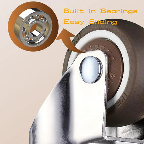 Close-up of Four Pack Swivel Stem Casters With One Inch TPR Silent Wheels, 360 Degree Rotation, showing built-in bearings