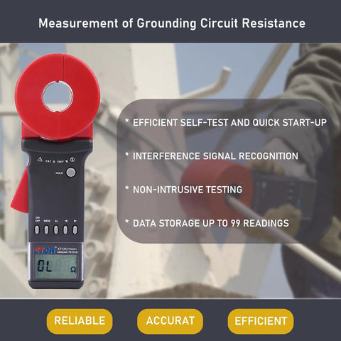 Digital Clamp Ground Resistance Meter 200 Ohm Plus Edition, Fast Readout For Quick Grounding Checks, No Lead Breakdown Needed, Heavy-Duty Tool For Power Construction Oilfields Meteorology And Industrial Equipment, red clamp