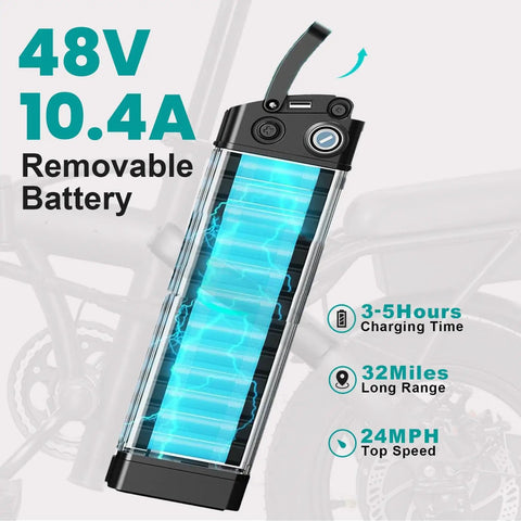 Foldable Electric Bike For Adults And Teens, City Commuter Ebike With 560W Motor, 48V 10Ah removable battery illustration