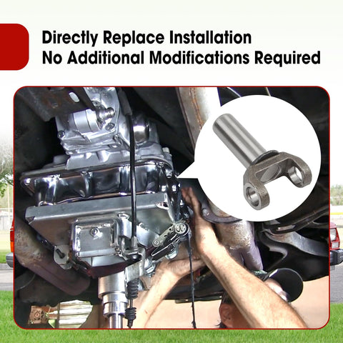 Mechanic installing 1310 Series Transmission Slip Yoke and U Joint Kit Replacement 2 3 6081X 5 153X on GM Turbo 350, 700R4