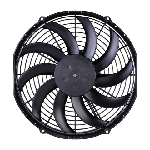 Get the Spal 30101522 Puller Fan, a 12-inch cooling fan with curved blades and metal grille for engine thermal management.