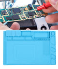 Heat Resistant Silicone Soldering Mat With Anti Static Magnetic Repair Station for electronics, blue pad with slots and ruler