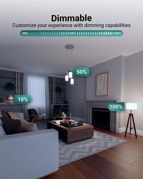 Living room with dimmable light at various levels using 16 Pack GU24 LED A19 Light Bulbs 9W 800 Lumens 60W Equivalent Daylight 5000K.