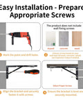 Installation guide for 20 Inch Heavy Duty Folding Shelf Brackets Stainless Steel Collapsible Wall Mount with drill and screws diagram