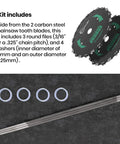 2 Pack 9 Inch 20 Tooth Brush Blades For Trimmers And Brush Cutters, kit with carbon steel blades, round files, and washers displayed