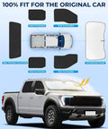 Illustration showing Ford F-150 Four-Door Privacy Window Shade Set For 2021-2025, Six-Piece Full Coverage Sunshades layout