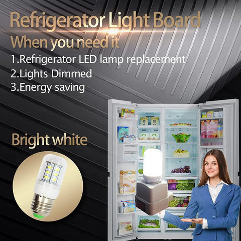 E26 LED Refrigerator Bulb 3.5W 40W Equivalent, Daylight White 6000K 500LM, product in fridge setting with features
