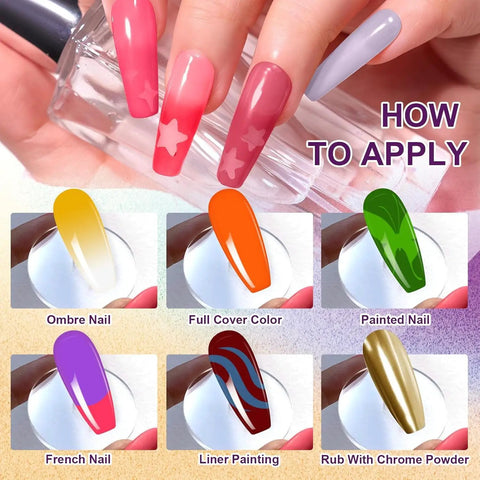 24 Color Gradient Nail Gel Palette Set With Nude White Pink Blue Black Ombre Shades application on nails