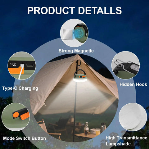 Rechargeable Camping Light Lantern With Six Modes And Three Color Temps, Waterproof Emergency Tent Light, product details