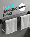 Adjustable Suction Cup Towel Bar For Bathroom Wall From 14.6 To 24 Inches Matte Black Stainless Steel Bath Towel Holder with towels