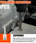 Close-up of a spiral screw extractor from the 72 Piece Bolt Extractor Kit With Left Hand Drill Bits For Damaged Rusted Rounded Off Bolts Nuts And Screws Lug Nut Removal Tool Easy Out Screw Extractor Set The Perfect Gift For Men Dad Husband Boyfriend, shown with a focus on its use in machinery.
