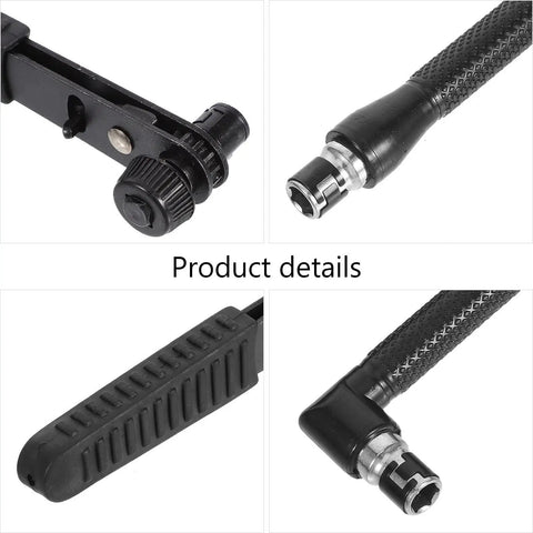 Close-up details of Compact Mini Ratcheting Wrench And Socket Tool Kit Tough As Nails Steel construction and attachments.