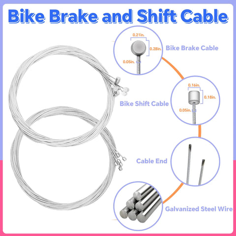 All In One 103 Piece Bike Brake Cable Kit With Stainless Steel Wire Cutter Includes Brake And Shifter Cables End Caps O Rings C Clips Clamps Rubber Boots V Brake Guides And Housing For Easy Replacement And Smooth Shifting diagram