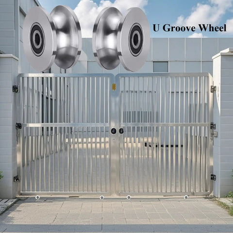 Beefy Sliding Gate Rollers Stainless Steel U Groove For Barn Doors Heavy Duty Cable Pulley Block With Bearing U Shaped Rail Wheels Quiet Smooth Operation Plate Caster With Bearing 2 Pack on metal sliding gate