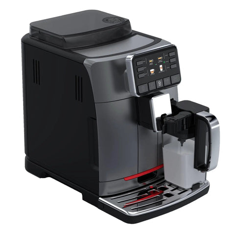 Top Shelf Super Automatic Espresso Machine Crafting One Touch Cappuccino Latte Macchiato Ristretto And Flat White For Your Kitchen Game Changing Setup In Anthracite shown from the side view.