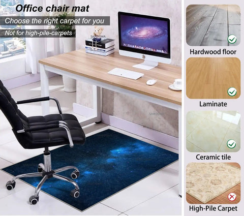 Chair Mat for Hardwood Floors 48x36 Inches Under Desk Protector for Rolling Office Chair on Low-Pile Carpet Anti-Slip Floor Shield in Blue Starry Sky Pattern installed in office