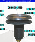 No Sweat Quick Install Chrome Bathtub Drain Stopper Featuring A Gasket Tight Rubber Seal And Slick Push Lock Setup For Totally Hassle Free Plumbing Jobs, 2-inch length, 3/8-inch male thread.