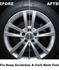 Top Shelf Gloss Silver Wheel Scratch Repair Kit For Smashing Gnarly Curb Rash On Beat Up Alloy Rims - Before and After Wheel Restoration