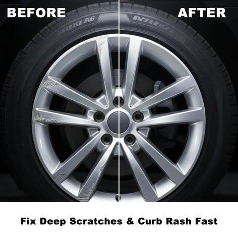 Top Shelf Gloss Silver Wheel Scratch Repair Kit For Smashing Gnarly Curb Rash On Beat Up Alloy Rims - Before and After Wheel Restoration