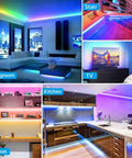 RGB Under Cabinet Lighting Kit With App Control And Remote, 10 Pcs 20Inch LED Strip Lights Total Sixteen Point Four Feet illuminated in various home settings.