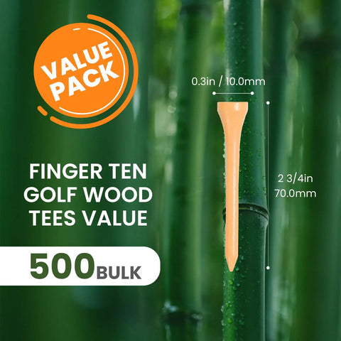 Natural Bamboo Golf Tees Wood Two And Three Quarters Inch And Three And One Quarter Inch Bulk Packs For All Day Practice Tough