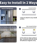 LED Motion Sensor Under Cabinet Lights 2 Pack With Ultra Thin Magnetic Closet Design 69 LEDs Wireless Battery Operated 2200mAh Rechargeable Power Magnetic Kitchen Counter Lights Black installation options include magnetic attachment to refrigerator or adhesive mounting under cabinet.