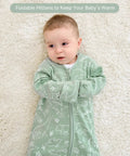 Baby in Cozy Cotton Baby Sleep Sack 6 To 12 Months 0.5 Tog Long Sleeve Wearable Blanket With Mittens Green Dinosaur