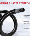 GasSaf propane regulator hose, close-up view, 3-layer reinforced PVC tube with nylon mesh and rubber