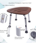 Triangular Bamboo Bath Seat for Elderly and Adults, Height Adjustable Shower Chair with slip-resistant rubber feet detail view