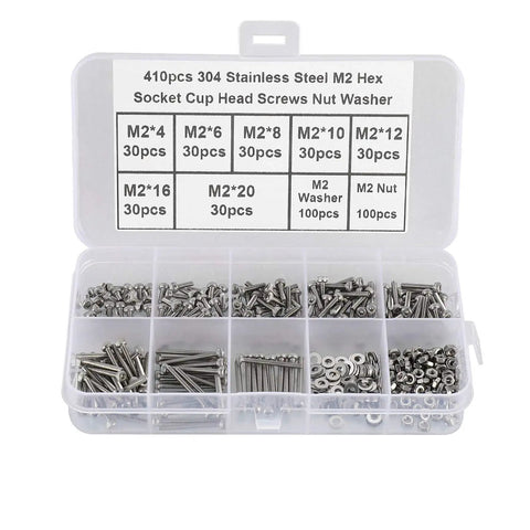 Tiny Hex Socket Head Cap Screws Kit With Nuts And Washers, 304 Stainless Steel Micro Allen Machine Screws M2 X 4/6/8/10/12/16/20mm