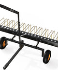 60 Inch Tow Behind Pine Needle Rake For Lawn Mowers, ATVs, And Tractors With 24 Tines, Durable Powder Coated Black And Gold
